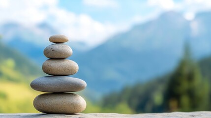 Aufkleber - Stacked Stones Forming a Zen Garden Structure Surrounded by Nature's Beauty : Generative AI