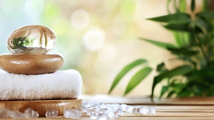 Poster - Calming Spa Setting Featuring Smooth Stones and Greenery for Relaxation and Wellness : Generative AI