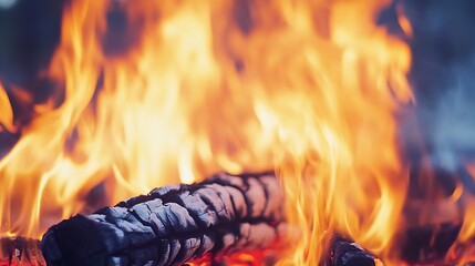 Aufkleber - Intense flames and glowing embers from a roaring campfire in nature : Generative AI