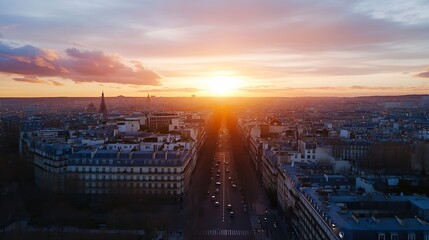 Aufkleber - Stunning panoramic view of Paris skyline at sunset with rich colors and detailed cityscape : Generative AI