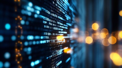 Aufkleber - Futuristic abstract representation of digital data with glowing binary code and light bokeh : Generative AI
