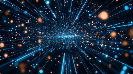 Wall Mural - Dynamic blue and orange light particles creating sense of motion and depth