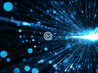 Wall Mural - Dynamic blue light rays creating vibrant digital atmosphere, enhancing user experience