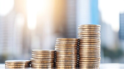 Poster - Stacks of Coins Forming a Graphical Representation of Financial Growth Amidst a Business Background : Generative AI