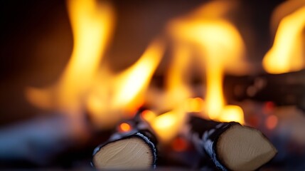 Aufkleber - Close up image of burning firewood with vibrant flames and glowing embers in a cozy fire : Generative AI