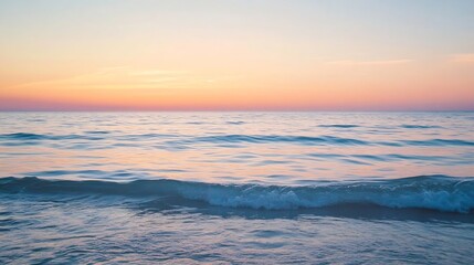 Wall Mural - Serene Seascape at Sunset with Soft Waves and a Pastel Sky Over the Ocean Horizon : Generative AI