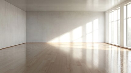 Poster - Bright and Airy Empty Room with Large Windows Flooding the Floor with Natural Light : Generative AI