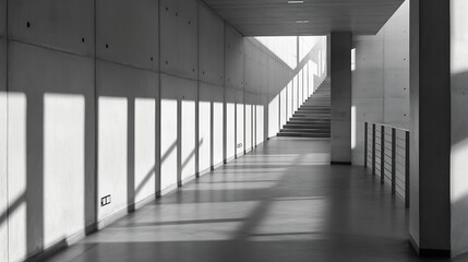 Aufkleber - Modern architectural corridor with long shadows and clean concrete walls creating an artistic composition : Generative AI
