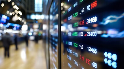 Leinwandbilder - Dynamic stock market display with fluctuating prices and trading data shown in a financial district : Generative AI