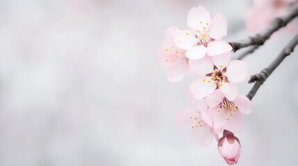 Fototapete - Delicate cherry blossom flowers blooming vibrantly in spring with soft pastel background : Generative AI