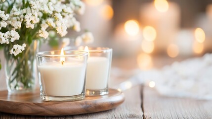 Aufkleber - Elegant display of lit candles surrounded by delicate flowers creating a warm and inviting ambiance for relaxation : Generative AI