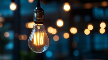 Aufkleber - Vintage light bulb illuminating a cozy environment with soft bokeh lights creating a warm atmospheric glow : Generative AI
