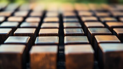 Leinwandbilder - CloseUp View of Wooden Blocks Creating a Patterned Surface : Generative AI