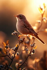 Wall Mural - a small bird sitting at the top of a tree branch, ready to take flight