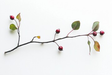 Aufkleber - Delicate Crabapple Branch Artful Composition against Smooth White Backdrop Studio Shot Botanical Simplicity Minimalist Style