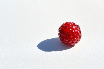 Aufkleber - Red raspberry on a white surface with a strong light casting a shadow in minimalist style still life fresh ripe