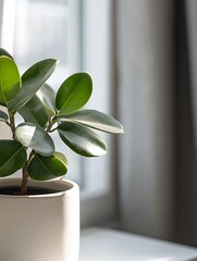 Fototapete - Elegant Potted Houseplant Bathed in Soft Natural Light with Simple Background : Generative AI