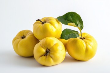 Poster - Golden Yellow Quince Still Life on White Backdrop Captivating Freshness and Natural Warmth