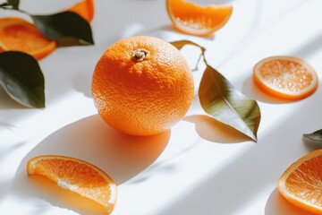 Poster - Sunny Still Life Fresh Orange Composition on White Backdrop Healthy Eating Tropical Vitamin Rich