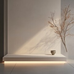 Poster - Calm display of a flower arrangement in an elegant home interior with soft lighting on platform
