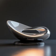 Aufkleber - Modern metallic chair reflecting light in a dark room creating a captivating and contemporary ambiance