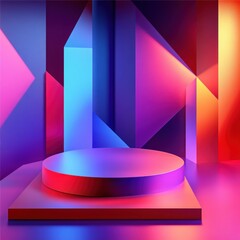 Poster - Elegant minimal studio backdrop with geometric shapes and platforms vibrant color gradient backdrop