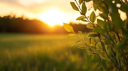 Aufkleber - Beautiful sunrise captured through green leaves creating stunning natural landscape : Generative AI