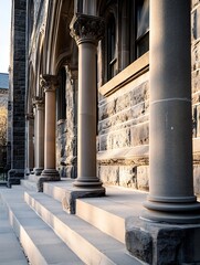 Aufkleber - Stunning architectural detail of columns and stonework on a historical building during golden hour : Generative AI