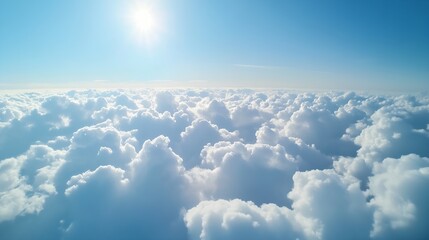 Fototapete - Vast expanse of fluffy white clouds under a bright sunny sky creating a serene and tranquil atmosphere : Generative AI