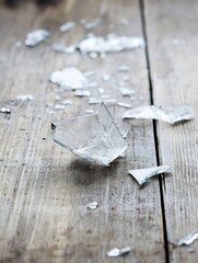 Aufkleber - Shattered glass pieces scattered on a wooden surface showcasing intricate details of each shard : Generative AI