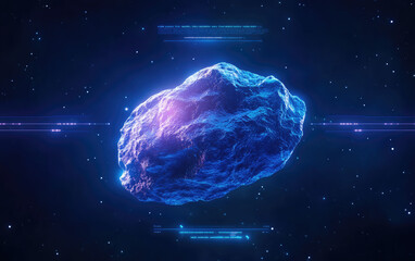 Wall Mural - a glowing, futuristic asteroid floating in space, surrounded by a cosmic background, representing th