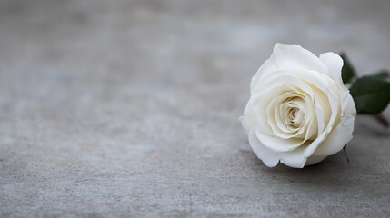 Poster - Elegant white rose delicately placed on a textured surface capturing beauty and grace of nature : Generative AI