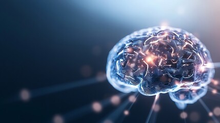 Leinwandbilder - Transparent digital brain model with glowing connections representing intelligence and neuroactivity against a dark background : Generative AI