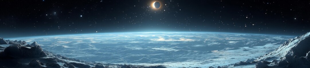 Wall Mural - Space View from the Moon with Earth and Stars in the Distance. Generative AI