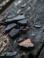 Poster - Rich dark chocolate pieces and shards on rustic wooden surface ready for baking : Generative AI