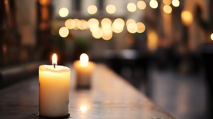 Poster - Serene Candle Glow with Soft Bokeh Lights Creating a Tranquil Atmosphere : Generative AI