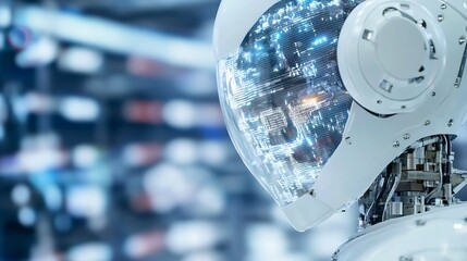Leinwandbilder - Futuristic humanoid robot face with hightech digital features representing advancements in AI technology : Generative AI