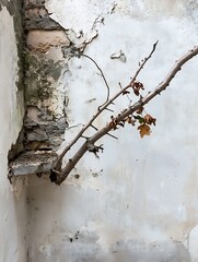 Poster - Dry Branches and Cracked Wall Highlighting Urban Decay and Nature Taking Over in Urban Settings : Generative AI