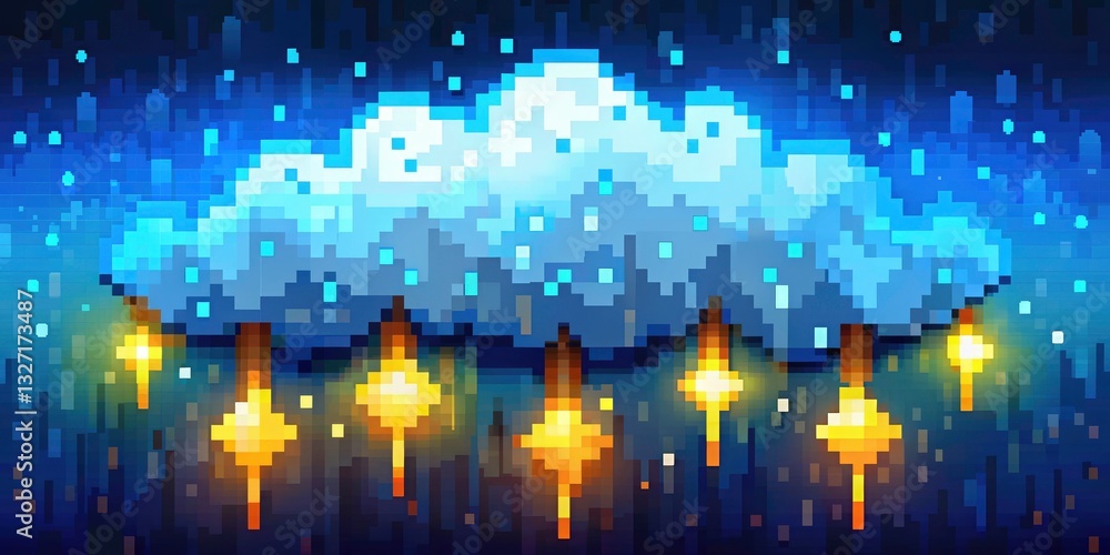 Pixel Art Thundercloud Game Asset: Bokeh Background, 8-bit, Retro Game ...