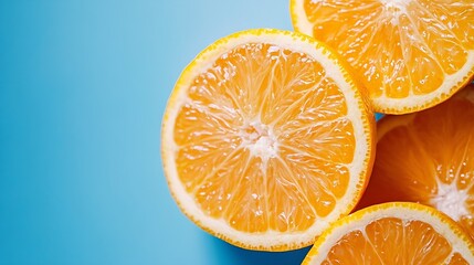 Aufkleber - Vibrant and fresh orange slices displayed beautifully against a serene blue background : Generative AI