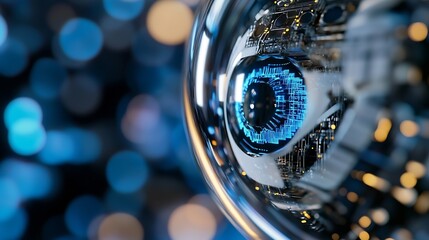 Leinwandbilder - A CloseUp of a Futuristic Eye with Digital Patterns Reflecting a Technological Vision : Generative AI