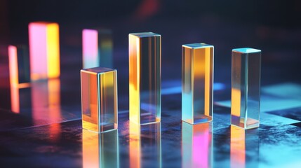 Aufkleber - A close-up of a high-tech D bar chart, featuring glossy bars in different heights and glowing accents on a sleek, modern surface.