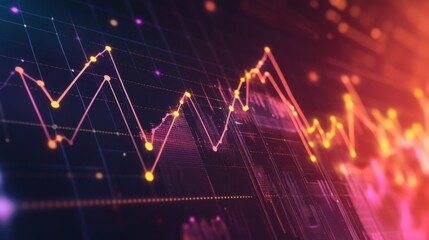 Leinwandbilder - A digital line graph showing financial trends and market analysis, with a glowing gradient background, highlighting key data points.
