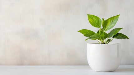 Aufkleber - Vibrant green houseplant in white pot against a soft textured background for serene home decor : Generative AI