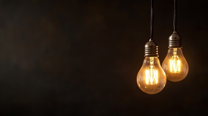 Poster - Two vintage light bulbs glowing softly against a dark background creating a warm ambiance : Generative AI
