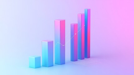 Poster - A professional D bar chart in soft gradient tones, with bars rising upwards and data lines overlaid, set in a minimalist digital environment.