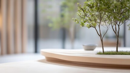 Leinwandbilder - Modern Indoor Decor with Small Trees and Natural Elements on a Minimalist Table : Generative AI