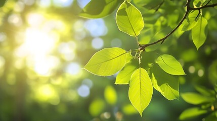 Aufkleber - A closeup view of vibrant green leaves backlit by sunlight creating a warm and soft glow : Generative AI