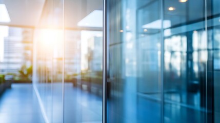 Poster - Modern glass wall reflecting light in a contemporary office space showcasing sleek design : Generative AI