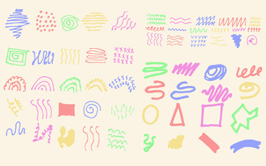 Naklejka na meble Abstract hand drawn shapes set vector
Colorful vector shapes, waves, bubbles, icons